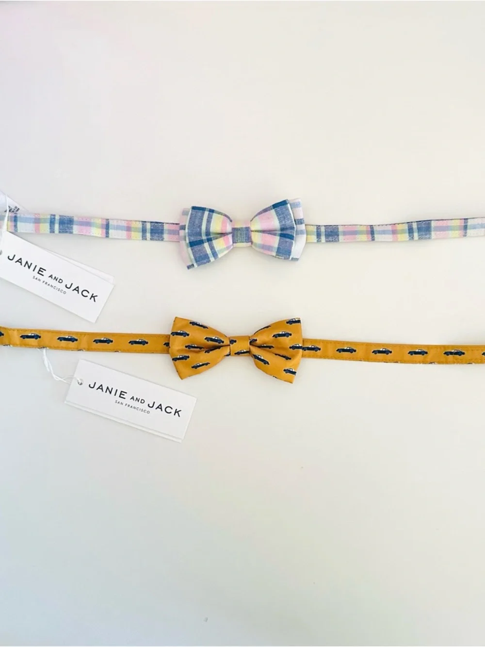 Janie and Jack Pastel Plaid & Mustard Car Bow Tie Set